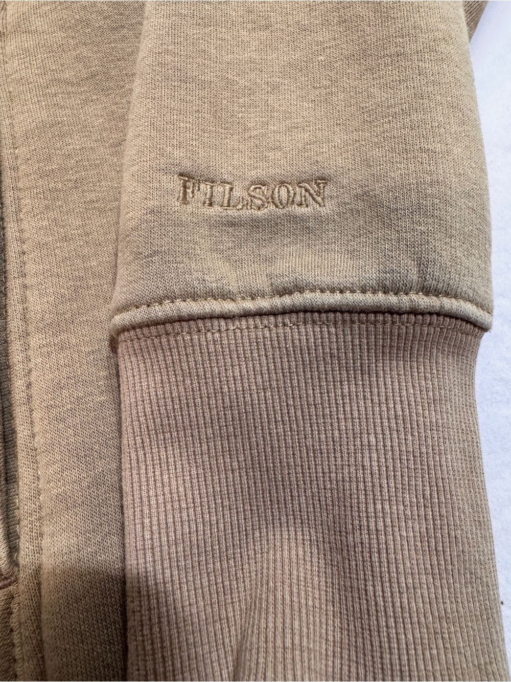 Filson Dark Tan Snap Neck Long Sleeve Hoodie Pullover Sweatshirt Size Medium EUC - Picture 3 of 8
